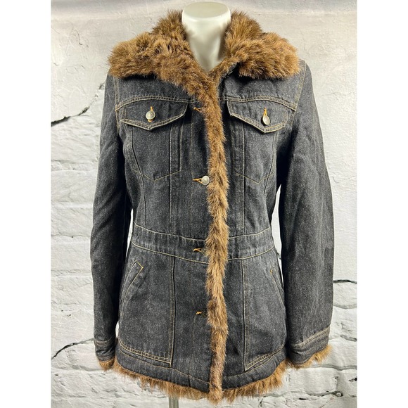 Marvin Richards Jackets & Blazers - Marvin Richards denim faux fur lined jacket button up womens size S